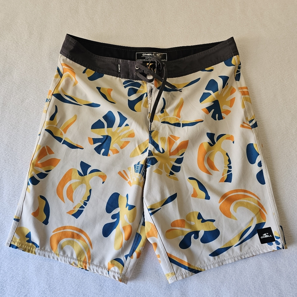 O'Neill Men's Swim Shorts - White with Blue and Orange Size 33